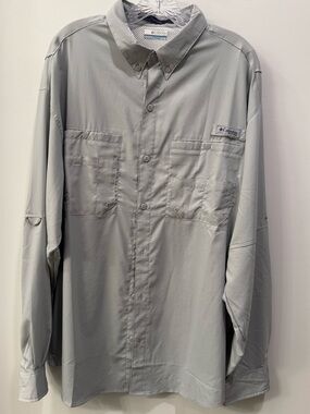 Columbia PFG Men’s Tamiami Button-Down Shirt Light Gray Fish Boat Outdoors NWOT